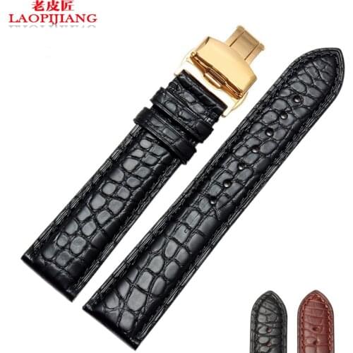 Laopijiang Crocodile Leather Watchband male Leather Watchband general comfortable soft black 19/20/21/22mm