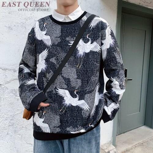 Japanese Style Crane Print Hoodies Men 2019 Sweatshirt For Teenagers O Neck Pullover Hip Hop Casual Streetwear Top KK2944