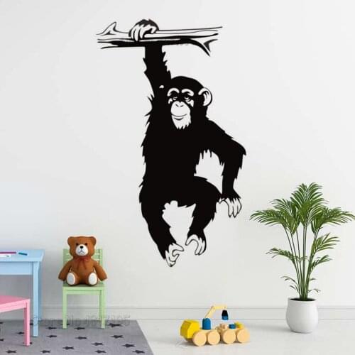 Vinyl Wall Art Decor Monkey With Trunk Wall Sticker Gorilla Monkey Wild Jungle Animals Vinyl Wall Decals Home Kids Room Murals