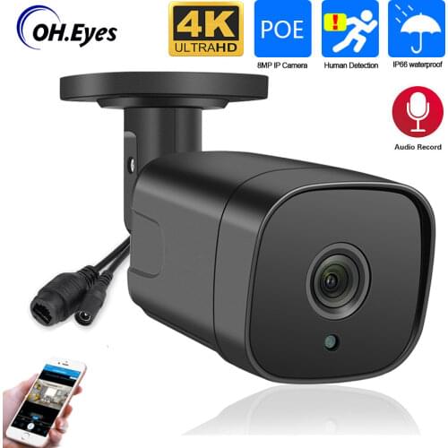 Bullet 4K 8MP POE IP Camera Waterproof Audio Record Video Surveillance Security CCTV Camera for POE NVR 48V ONVIF H.265