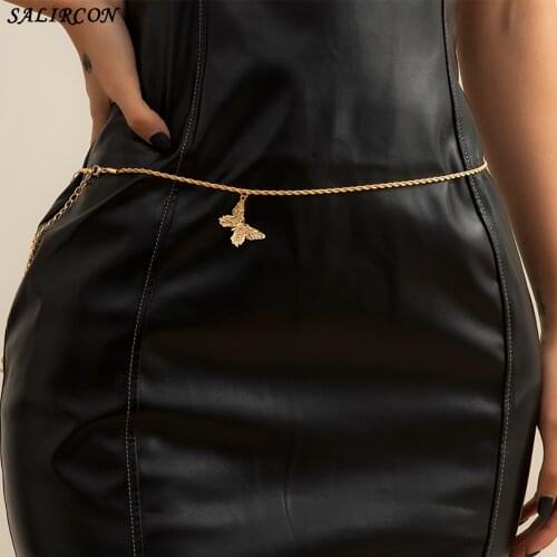Sexy Simple Twisted Chain Butterfly Pendant Body Chain Belt for Women Goth Aethetic Minimalist Metal Waist Chain Body Jewelry