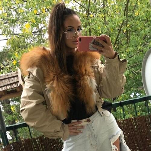 Winter New Women Bomber Jacket Detachable Lamb Fur Liner Real Fur Parka With Natural Fox Fur Collar Hood Short Coat