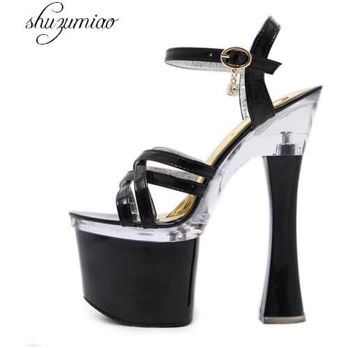 2019 New Women Shoes Sandals Steel Pipe Dance Shoes Super High Heel 17.5cm Peep Toe Thick Soles Platforms Bridal Shoes 34-40