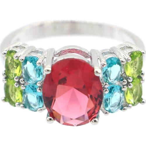 18x8mm SheCrown Luxury 4.4g Pink Tourmaline Ladies Daily Wear 925 Sterling Silver Rings