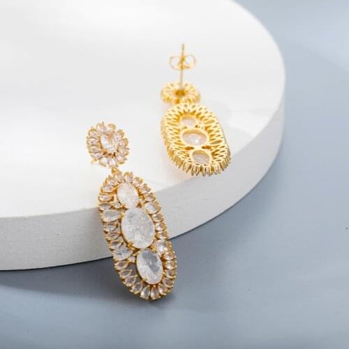 Gold Silver Color Zircon Oval Drop Earrings for Women Geometric Exaggerated Dangle Earrings 2021 Trend Charms Jewelry pendientes