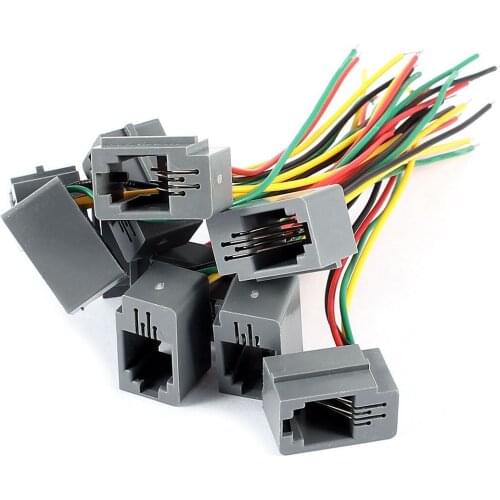 Brand New 10 Pcs 616E 4P4C RJ9 Female Telephone Connector Adapter w 4 Wires 8cm