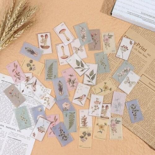 40Pcs Stamping Vintage Retro Stamp Travel Plant Creative Stationery Stickers