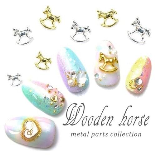 50pcs/pack Japan Korea New Nail Art Alloy Wooden Horse Metal Jewelry Accessories Collections for Women Nail Polish DIY