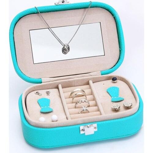 50%HOT Portable Jewelry Display Ring Earring Storage Organizer Travel Case with Mirror