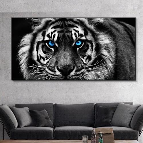 Diamond Embroidery Black White Tiger Blue Eyes 5D Diamond Painting Cross Stitch Kits Animal Art Picture for Room decor EE1852