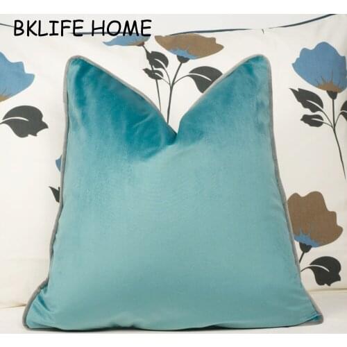 Gray Piping Design Velvet Cushion Cover Light Blue Pillow Case Chair/Sofa Pillow Cover No Balling-up Home Decor Without Stuffing