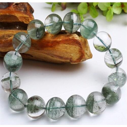 13.5mm Precious Natural Green Phantom Quartz Bracelets Women Men Powerful Stretch Crystal Round Bead Bracelet