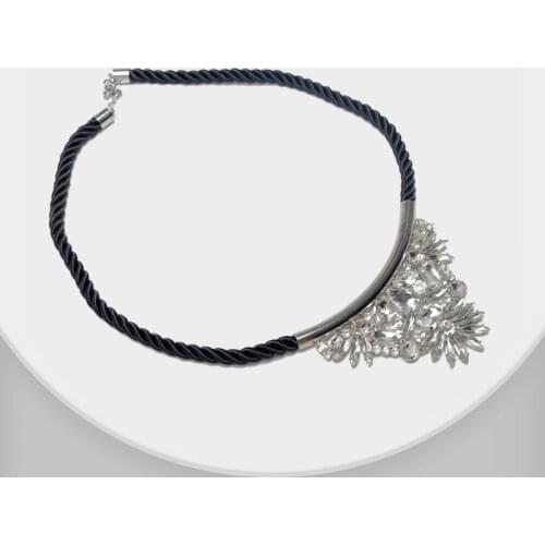 Amorita boutique flower pendant black rope necklace