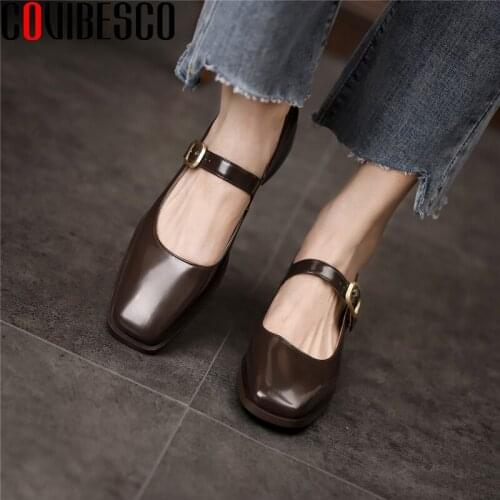 COVIBESCO Retro Concise Women Pumps Spring Summer Casual Thick Heels Square Toe Mary Janes Shoes Woman Office Classic Brand New