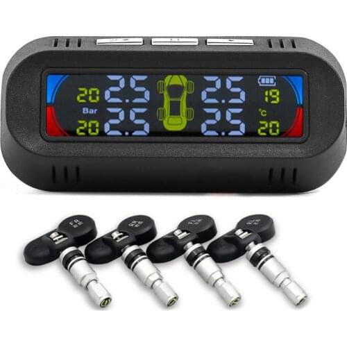 Durable Tire Pressure Monitor Multi-function AN-10C Solar Car TPMS Tire Pressure Monitoring Temp Alarm System with 4 Sensors