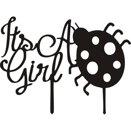 Its A Girl Happy Birthday Cake Flags Black White Acrylic Cake Topper For Little Girls Birthday Party Supplies Hot Sale