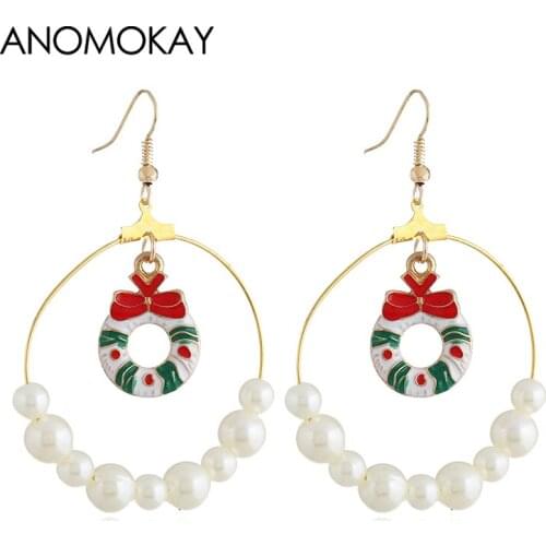 European American Trendy Christmas Pearl Earring Jackets Xmas Tree Santa Bells Scarf Earrings for Women Girl Xmas Jewelry Gift