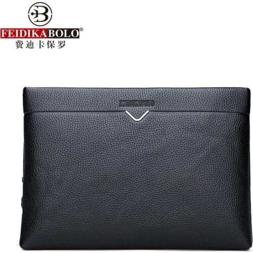 FEIDIKABOLO Solid Color Mens Clutch Bag Soft Leather New High-Quality Fashion Large Capacity Wild Casual Mobile Phone Purse