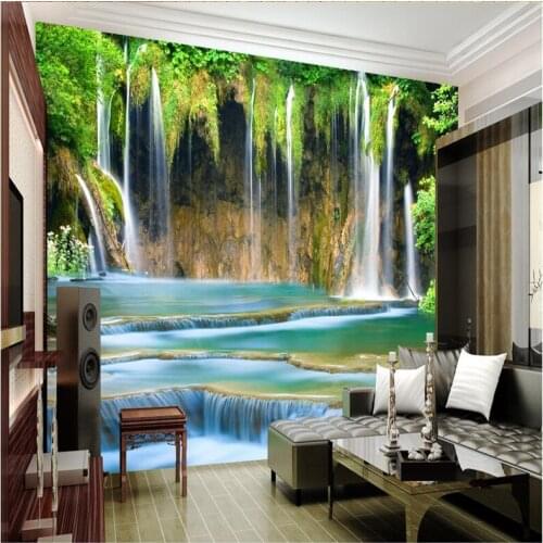 Beibehang Living Room Custom Painting Rocky Mountain Falls Art Background Bedroom3d Home Decoration papel mural para pared