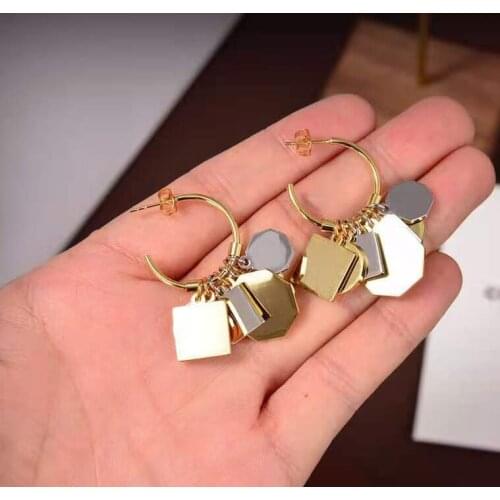 Hot New Big Design Gold Color Jewelry Earrings Thick Chain Luck Stick Design Two Color Mix Hot Party Stud Earrings