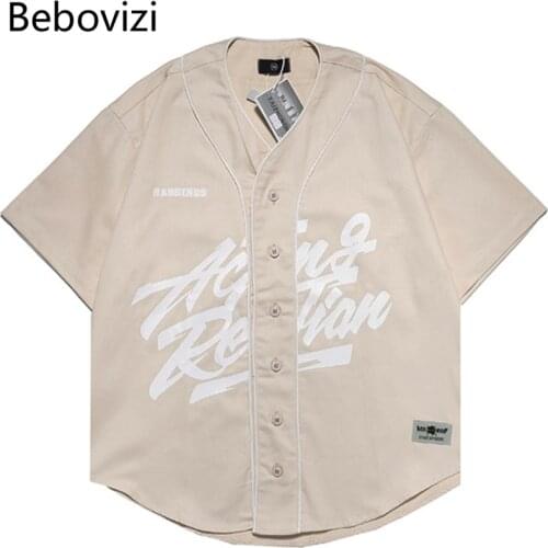 Apricot Cotton Baseball Shirt Women Men Hip Hop Shirts Streetwear Mens Shirt Loose Outwear Clothing Button Up Shirt 2021 Summer