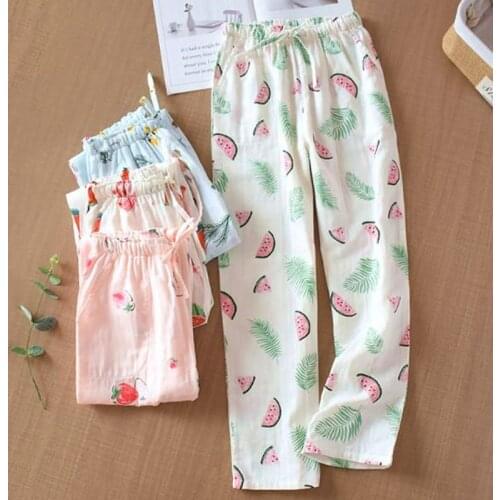 Cotton gauze pajamas pant women sleep home pants autumn winter new ladies trousers outside lounge wear loose print womens pants
