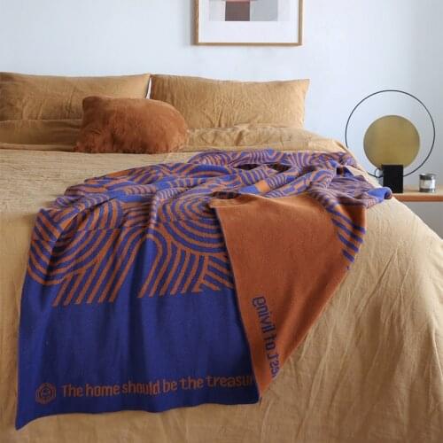 Geometric pattern cotton knit blankets and throws soft