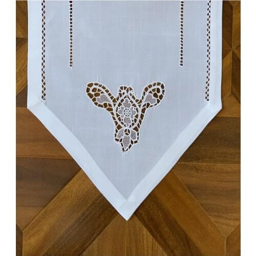 Camellia Casa]Classic Hemstitch Table Runner,Specially Treated Polyester,Linen Look & Washable White Color