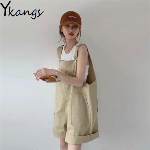 Multi Pocket Khaki Wide Leg Overalls Summer Streetwear Harajuku Women Cargo Shorts Korean 2021 Fashion Baggy Casual Wild Shorts