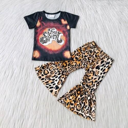 High Quality Children Fashion Outfits Girl Short Sleeve Top And Bells 2Pieces Set Toddler Infants Spring Clothes With Leopard