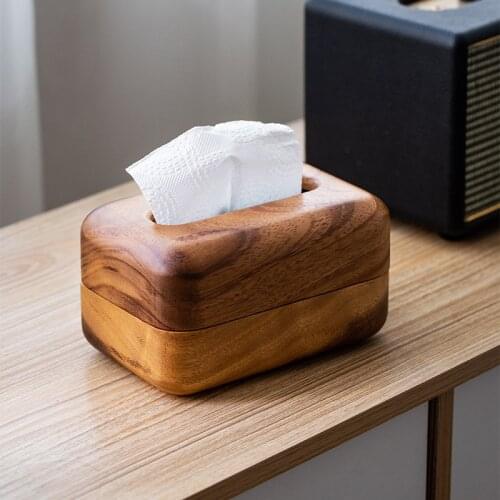 Amgo Acacia Wood Tissue Box Removable Paper Holder Table Napkin Dispenser Bedroom Hotel Home Office Coffee Bar
