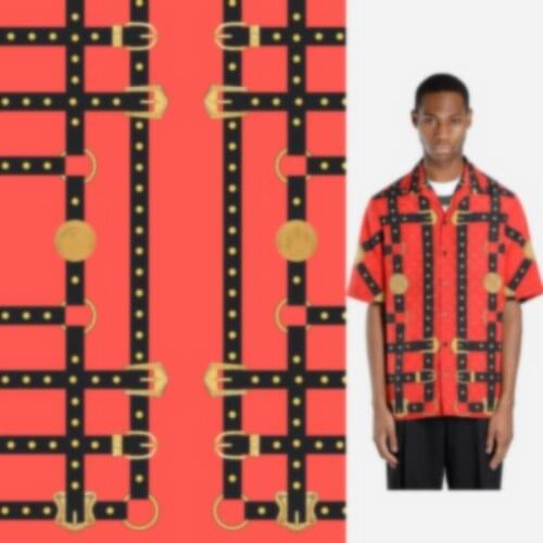 Red chain digital printing satin fabric classic high fashion textile fabric for shirt dress handmade diy sewing material by yard