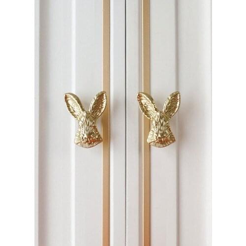 Nordic Brass Cabinet Handles Gold Color Rabbit Head Cupboard Pulls Kitchen Bathroom Cabinet Drawer Knobs Furniture Hardware