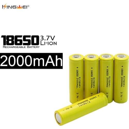Real Capacity 2000mah KingWei YELLOW 18650 Rechargeable Battery Energy Saving Pointed Cylindrical 3.7v Li-ion Batteries