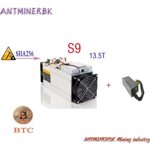 Used Mining Machine Antminer S9 13.5T 13.5th/s Bitmain With PSU S9 Bitcoin Miner 16nm 1372W Miner Shipped Within 24 Hours