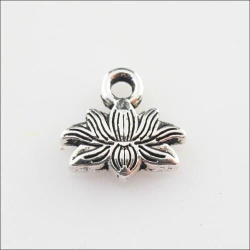 Fashion 45Pcs Tibetan Silver Color Flower Lotus Charms Pendants 10x11mm