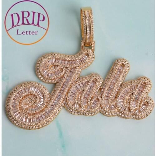 Custom Brush Cursive Letter Pendant Micro Paved CZ Personalized Hip Hop Name Necklace Jewelry