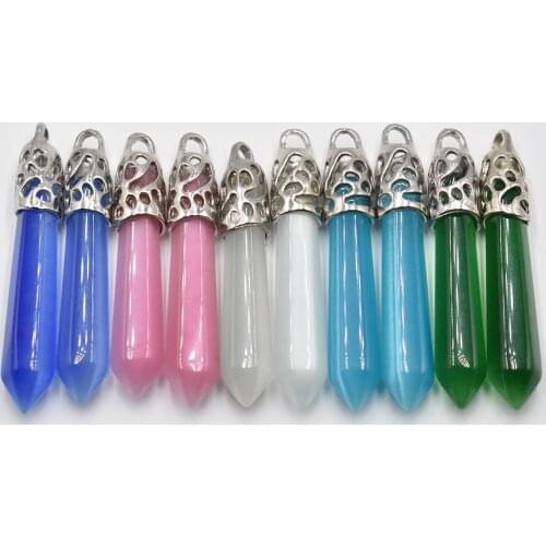 Fashion good quality cat eye stone mixed hexagonal pillar charms pendants 12x50mm for necklace making 10pcs/lot wholesale free