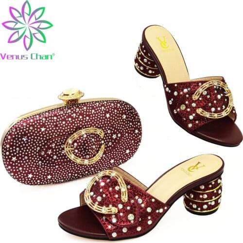 New Arrivals Summer Super High Heels Shoes and Bag Set 2021 Sexy Style Nigerian Ladies Sandals with Platform in Coffee Color