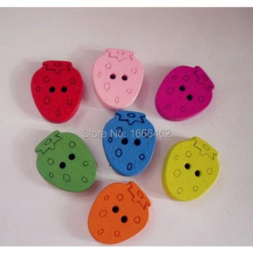 Wholesale 100PCs Wood Sewing Buttons Strawberry Scrapbooking 2 Holes Mixed