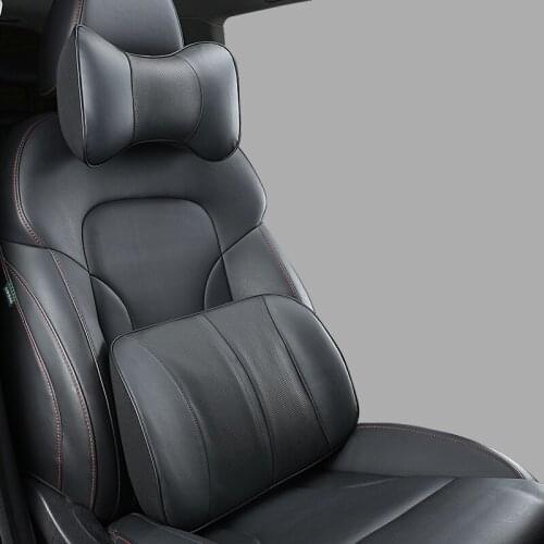 Genuine Leather Car Headrest Pillow Memory Cotton Foam Seat Back Neck Waist Lumbar Support Cushion Four Seasons Accessories