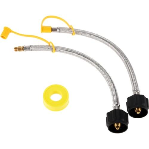 RV BBQ Grill 12inch Pigtail Stainless Braided RV Regulator Propane Hose With 1/4 In Inverted Male Flare 2pcs Thread Seal Tape