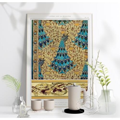 Maurice Pillard Verneuil Retro Poster, Paons Dans Les Sorbiers Art Canvas Painting, Peacock Art Nouveau Nature Scene Home Decor