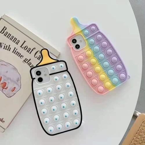Cartoon Bottle Silicon Case For iPhone 12 Pro Max 11 6 6S 7 8 Plus X XR XS Max Cute Cover Reliver Stress Bubble Cover