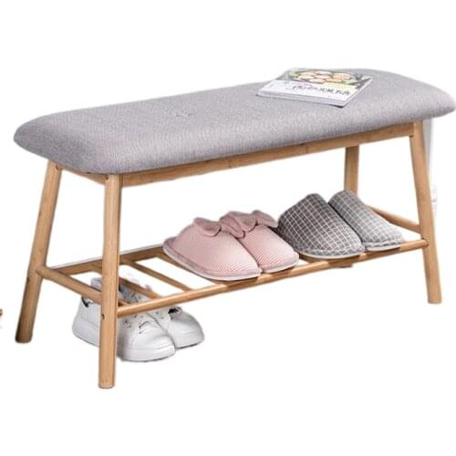 Natural Bamboo Shoe Rack Entryway Shoe Storage Household Shelf Shoe Bench with Cushion For Bedroom Living Room Storage Organizer