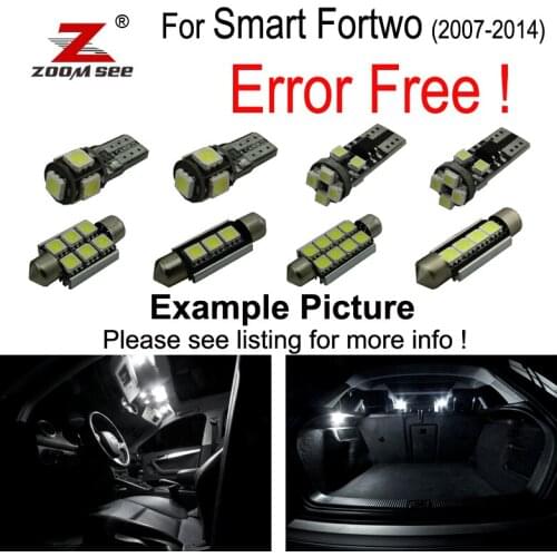 7pcs LED License plate bulb + Interior dome map reading Light Kit Package for Smart Fortwo (2007-2014)