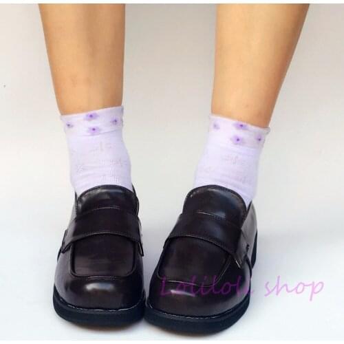 Princess sweet lolita shoes Japanese design customized special shaped Deep coffee color cover type Matt low heeled shoes an9861