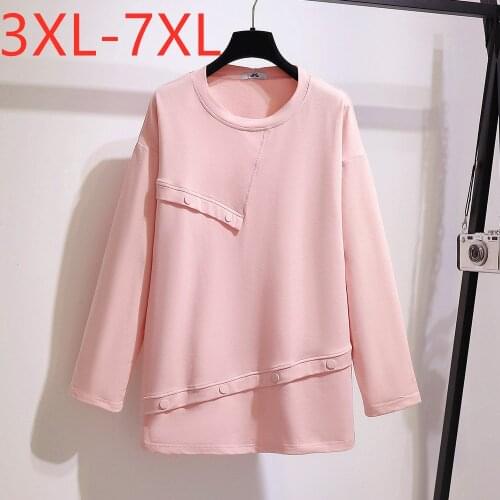 New 2021 spring autumn plus size tops for women large long sleeve casual loose button pink cotton T-shirt 3XL 4XL 5XL 6XL 7XL