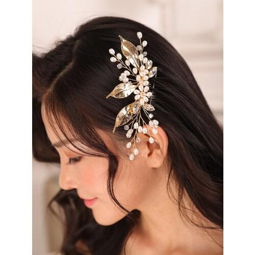 Vintage Flower Leaf Pearl Wedding hair comb Gold Headband Chic Headpieces Women Ornaments wedding accessories hair bride