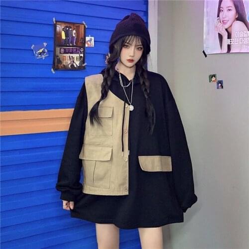 Women Hoodies Sweatshirts 2021 Spring Autumn Fashion Oversized Splice Asymmetry Streetwear Hip Hop Ladies Pullovers Tops Roupas